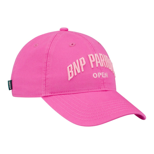 Legacy 2026 BNP Paribas Open Women's Text Hat in Dark Pink - Angled Front Right View