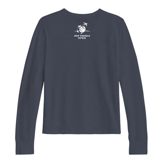 Standard Rec BNP Paribas Open Women's Crossed Rackets Long Sleeve Shirt in Indigo - Back View