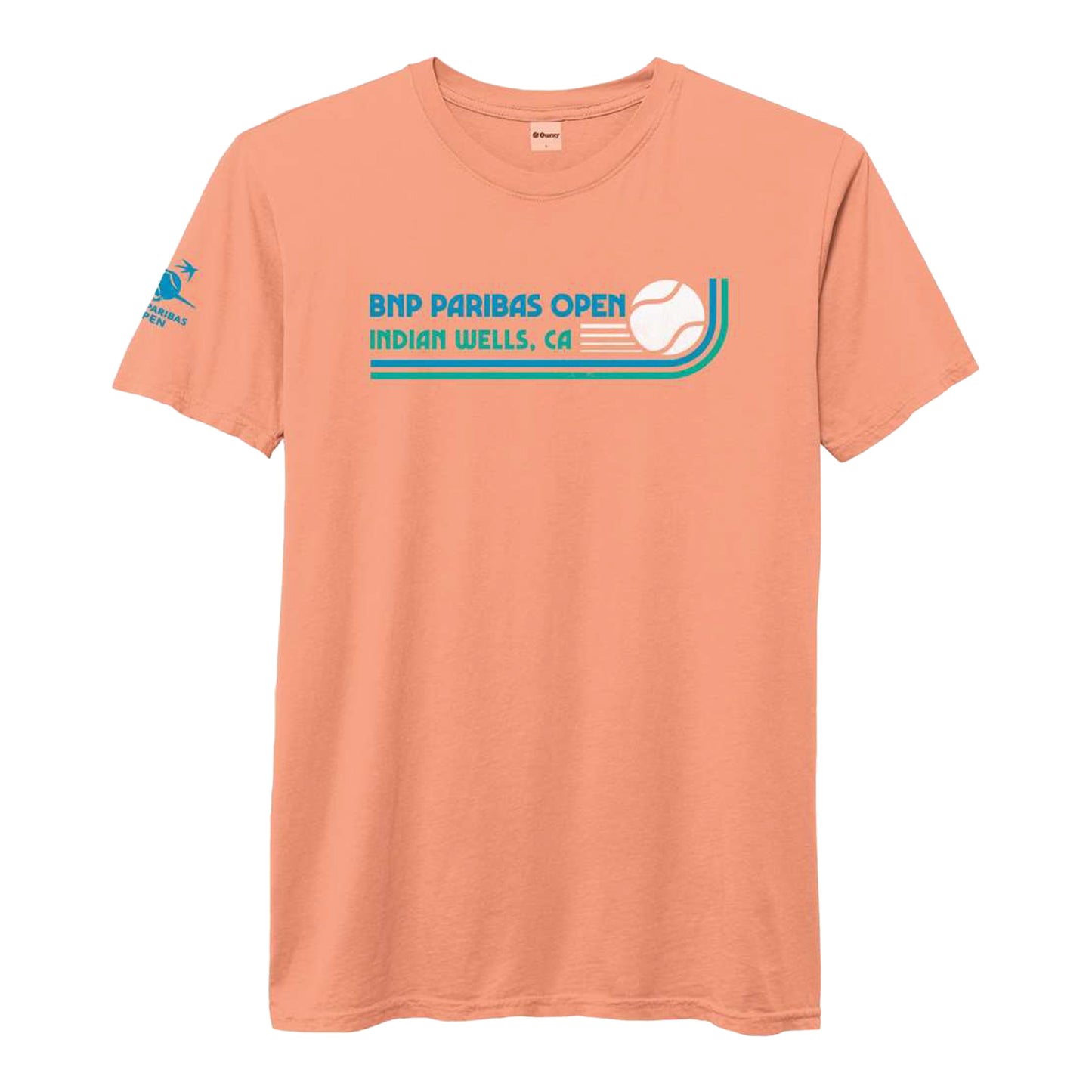 Legacy 2026 BNP Paribas Open Retro Tennis Ball T-Shirt in Sunset - Front View