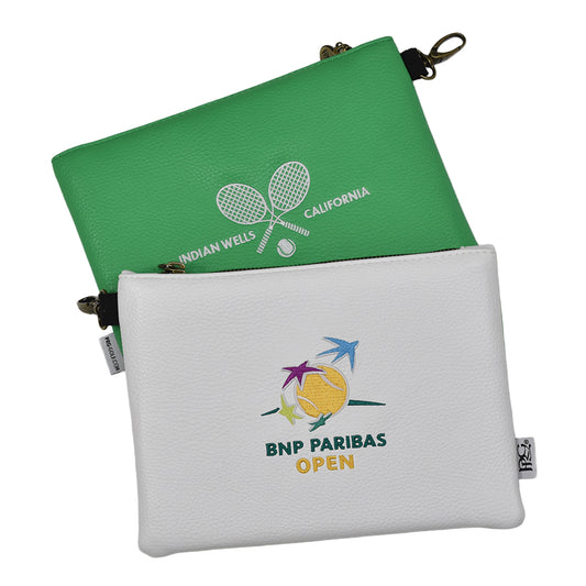 PRG BNP Paribas Open Crossed Racket Zip Top Pouch - Front and Back View