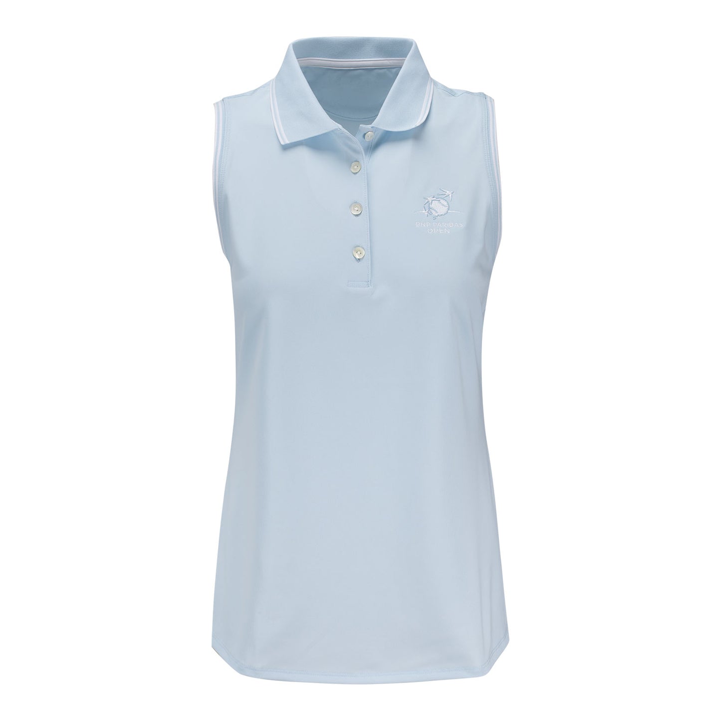 Peter Millar BNP Paribas Women's Canterbury Tipped Sport Sleeveless Polo in Blue Brisk - Front View