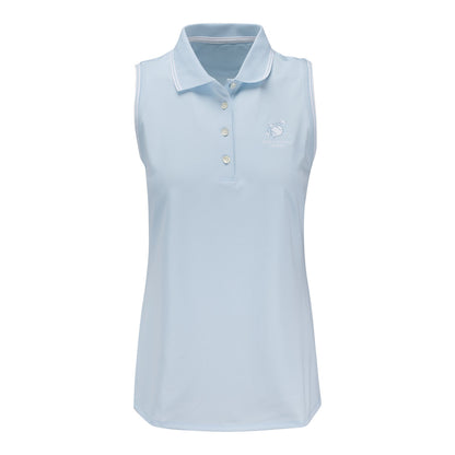 Peter Millar BNP Paribas Women's Canterbury Tipped Sport Sleeveless Polo in Blue Brisk - Front View