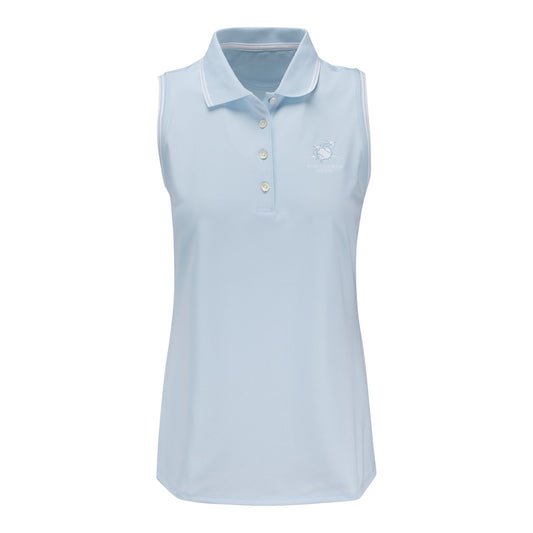 Peter Millar BNP Paribas Women's Canterbury Tipped Sport Sleeveless Polo in Blue Brisk - Front View