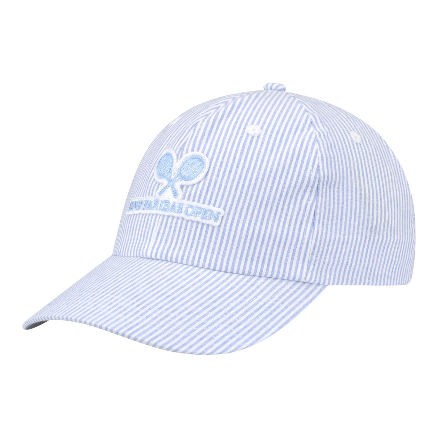 Ahead BNP Paribas Open Ladies Seersucker Stripe Hat in Chambray - Angled Front Left View