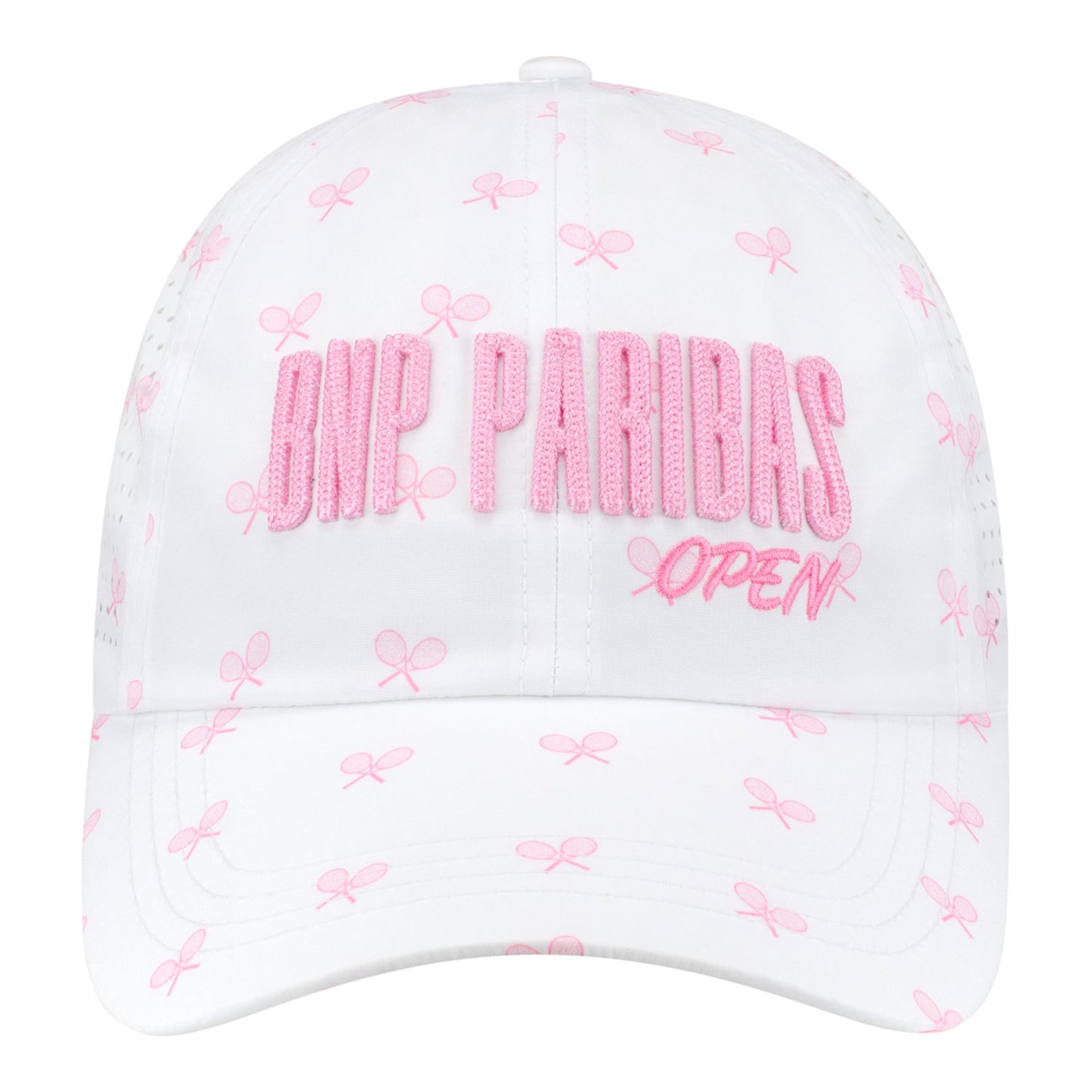 Vimhue BNP Paribas Open Ladies Sun Goddess Crossed Racket Hat in White and Pink - Front View
