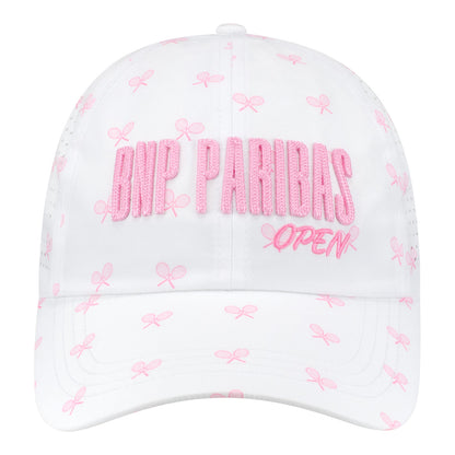 Vimhue BNP Paribas Open Ladies Sun Goddess Crossed Racket Hat in White and Pink - Front View