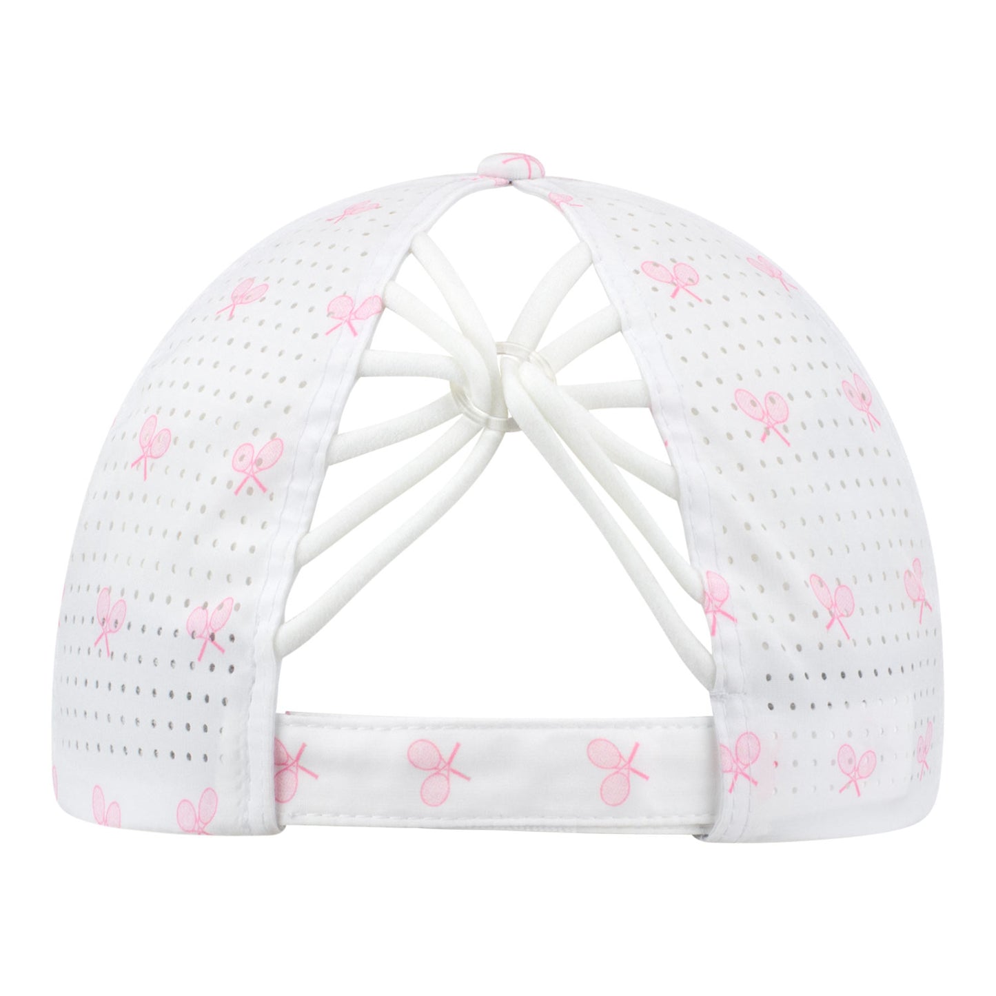 Vimhue BNP Paribas Open Ladies Sun Goddess Crossed Racket Hat in White and Pink - Back View