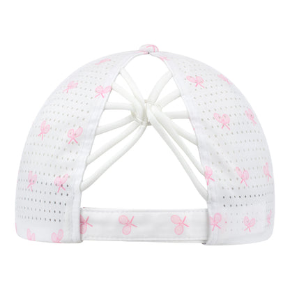 Vimhue BNP Paribas Open Ladies Sun Goddess Crossed Racket Hat in White and Pink - Back View