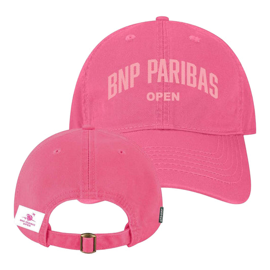 Legacy 2026 BNP Paribas Open Women's Text Hat in Dark Pink - Front and Back View