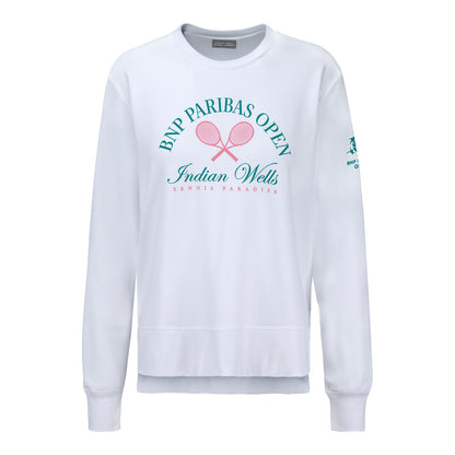 Ahead BNP Paribas Open Women's Crossed Racket Crewneck Sweatshirt in White - Front View
