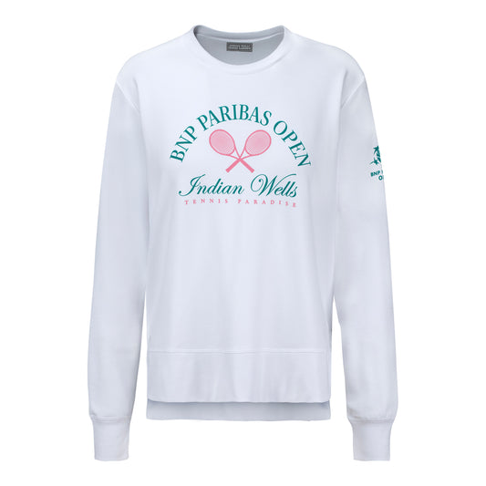 Ahead BNP Paribas Open Women's Crossed Racket Crewneck Sweatshirt in White - Front View