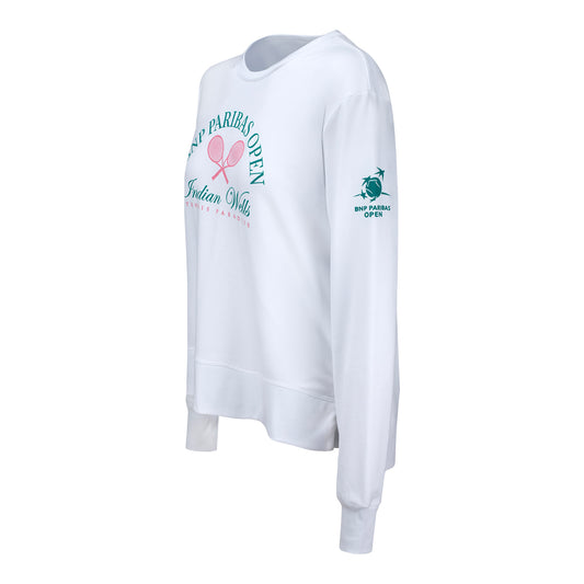 Ahead BNP Paribas Open Women's Crossed Racket Crewneck Sweatshirt in White - Left Side View