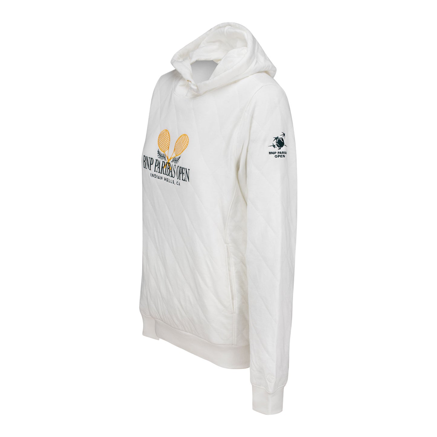 Gear for Sports BNP Paribas Open Women's Quilted Hoodie in Winter White - Angled Front Left View
