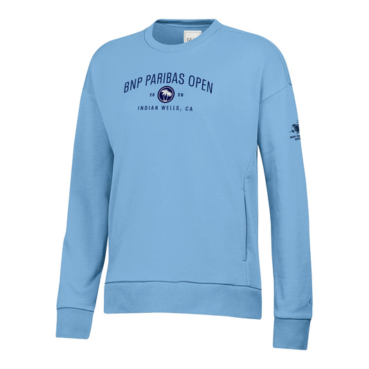 Gear for Sports BNP Paribas Open Women's Everlee Crew Sweatshirt in Light Blue - Front View
