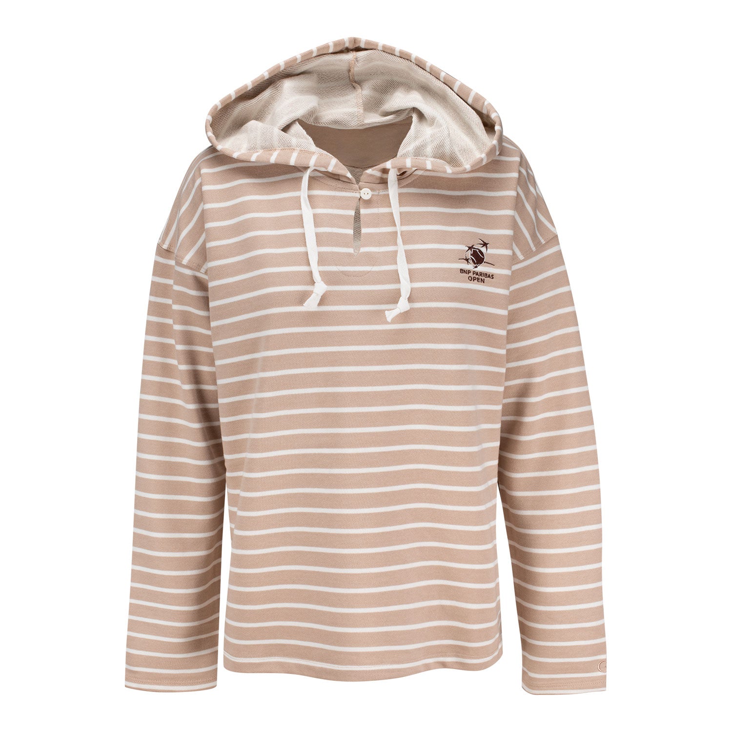 Gear for Sports BNP Paribas Open Women's Striped Hooded Sweatshirt in Café Stripe - Front View