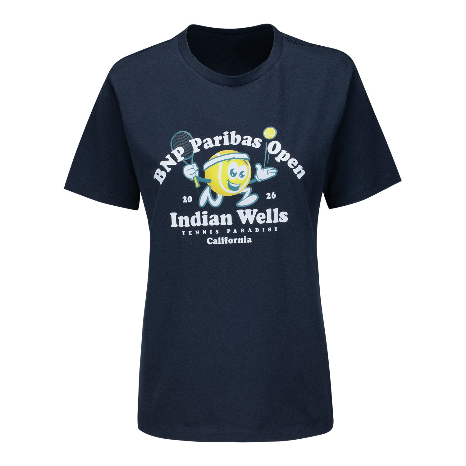 Ahead BNP Paribas Open Women's Tennis Ball Guy T-Shirt in Blue - Front View