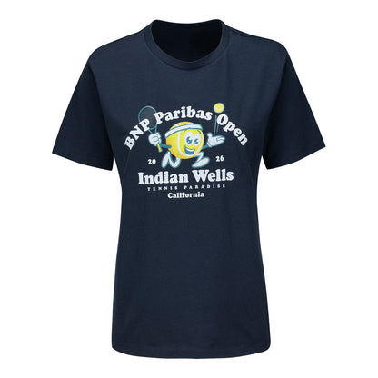 Ahead BNP Paribas Open Women's Tennis Ball Guy T-Shirt in Blue - Front View