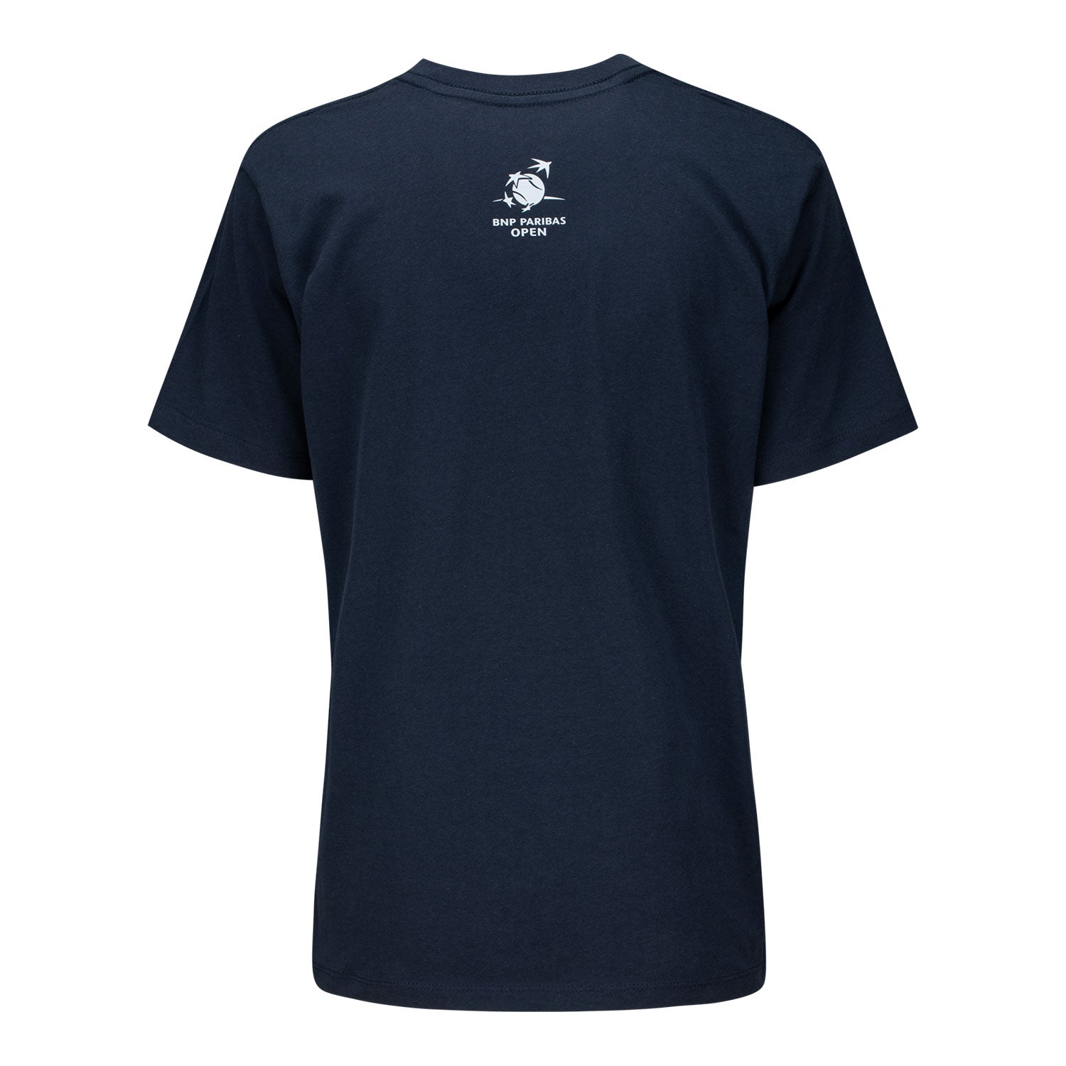 Ahead BNP Paribas Open Women's Tennis Ball Guy T-Shirt in Blue - Back View