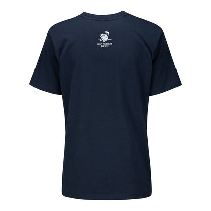 Ahead BNP Paribas Open Women's Tennis Ball Guy T-Shirt in Blue - Back View