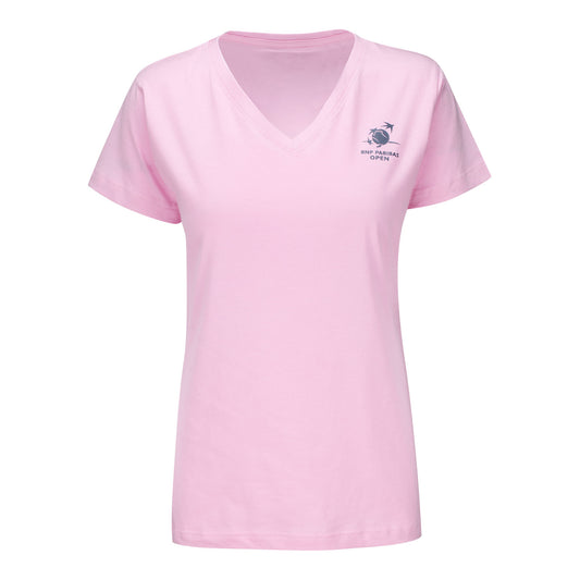 Ahead BNP Paribas Open Women's Poster V-Neck T-Shirt in Pink - Front View