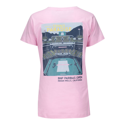 Ahead BNP Paribas Open Women's Poster V-Neck T-Shirt in Pink - Back View