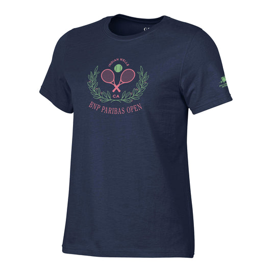 Gear for Sports BNP Paribas Open Women's Crossed Racket Laurel T-Shirt in Marine Navy - Front View