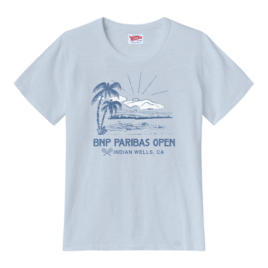 Standard Rec BNP Paribas Open Women's Palm Sun T-Shirt in Light Blue - Front View