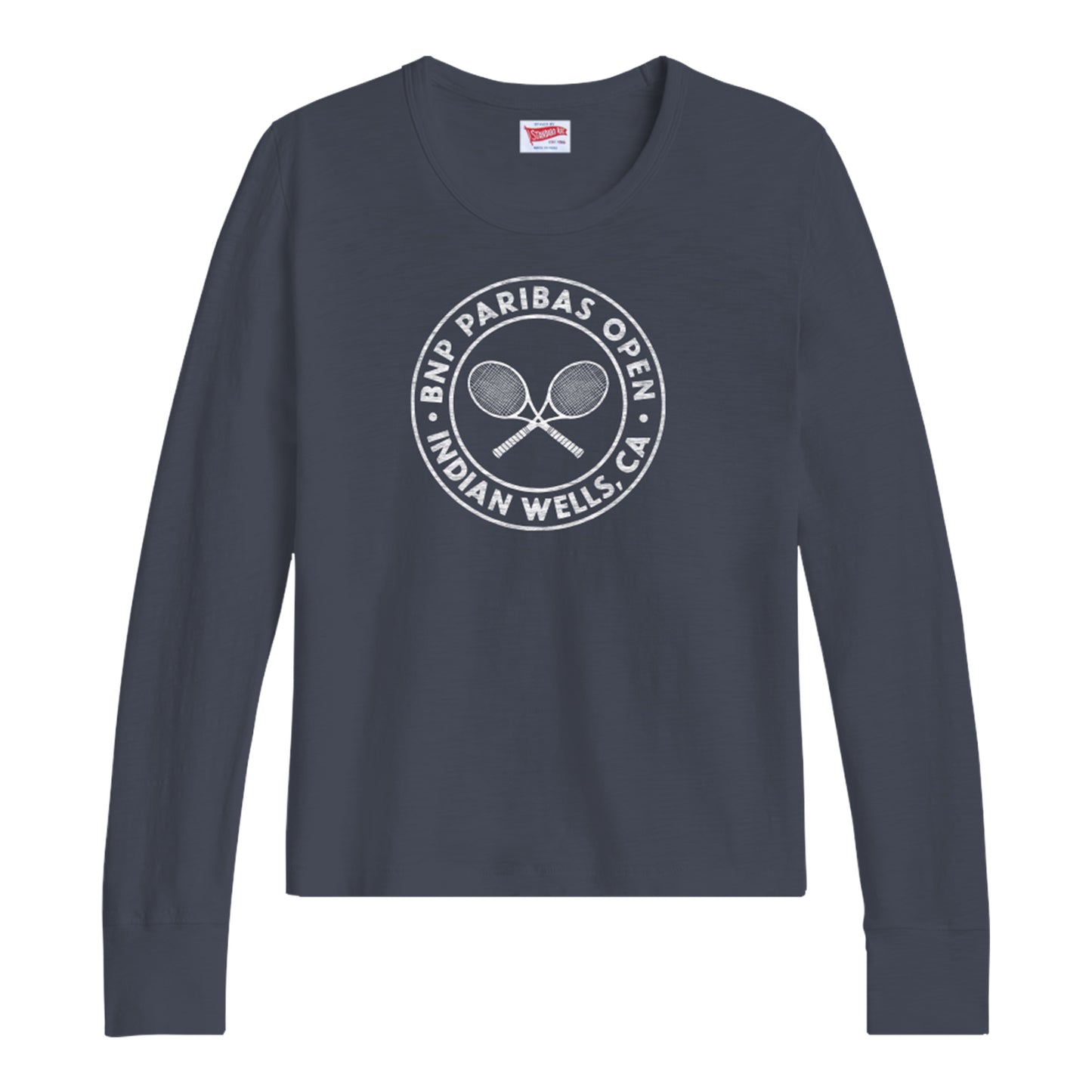 Standard Rec BNP Paribas Open Women's Crossed Rackets Long Sleeve Shirt in Indigo - Front View