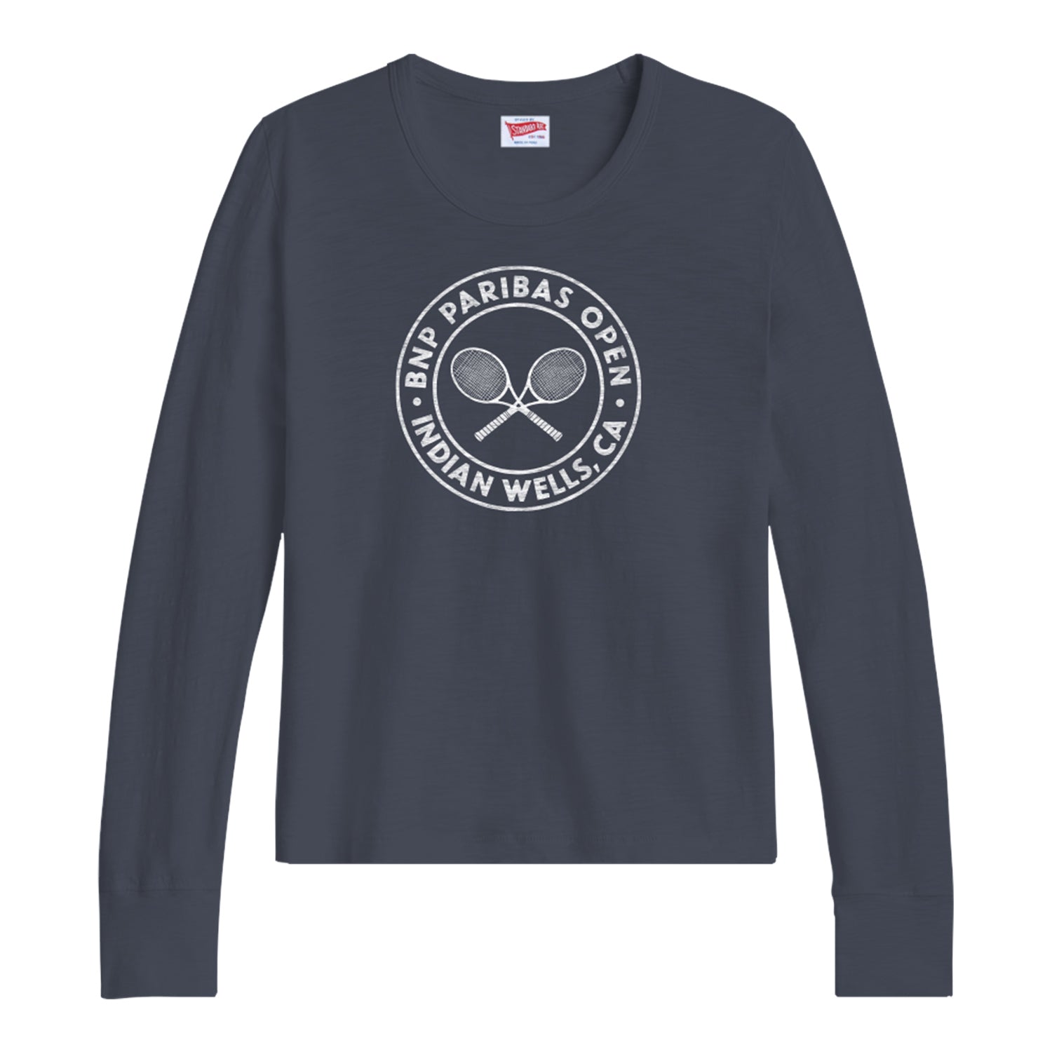 Standard Rec BNP Paribas Open Women's Crossed Rackets Long Sleeve Shirt in Indigo - Front View
