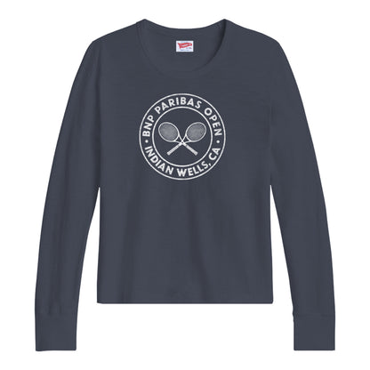Standard Rec BNP Paribas Open Women's Crossed Rackets Long Sleeve Shirt in Indigo - Front View