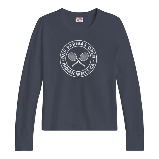 Standard Rec BNP Paribas Open Women's Crossed Rackets Long Sleeve Shirt in Indigo - Front View