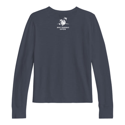 Standard Rec BNP Paribas Open Women's Crossed Rackets Long Sleeve Shirt in Indigo - Back View