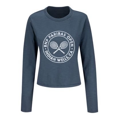 Standard Rec BNP Paribas Open Women's Crossed Rackets Long Sleeve Shirt in Indigo - Front