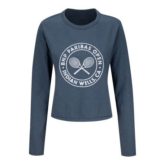 Standard Rec BNP Paribas Open Women's Crossed Rackets Long Sleeve Shirt in Indigo - Front