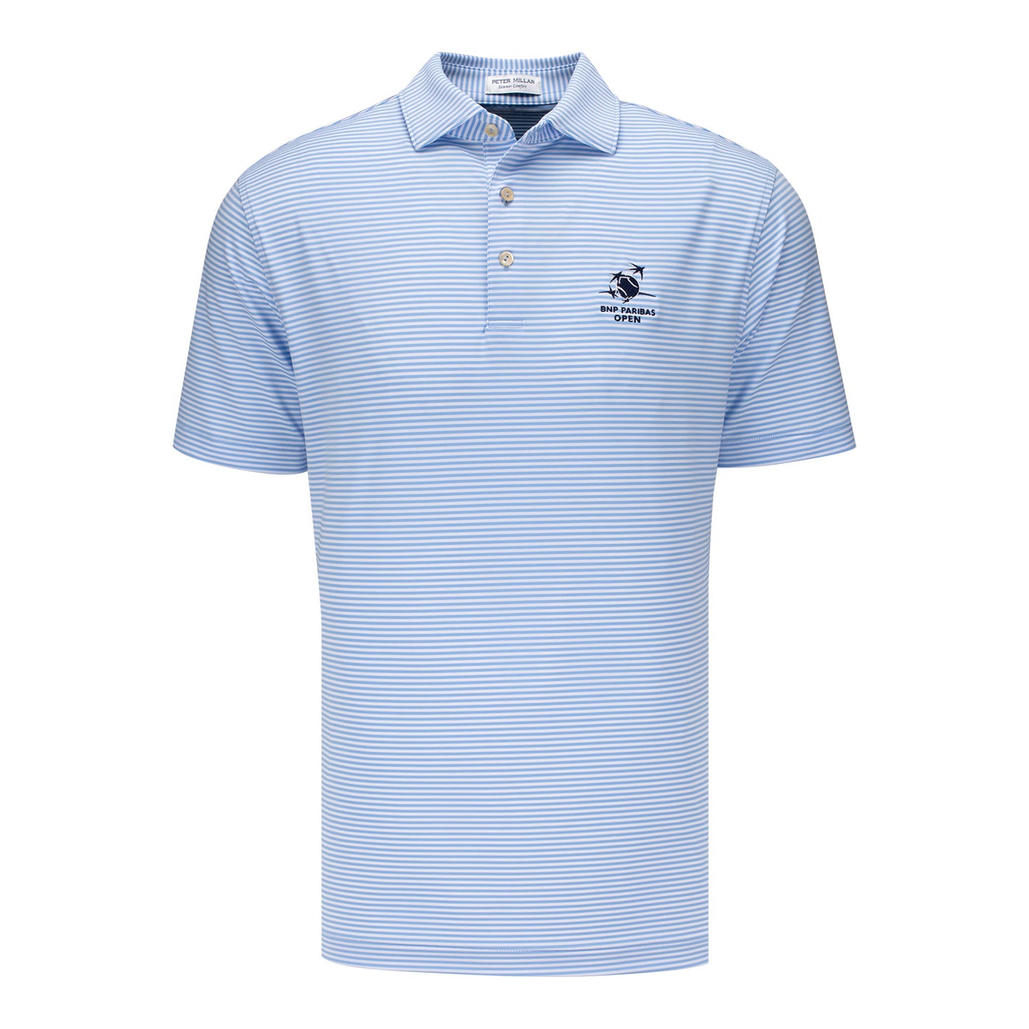 Peter Millar BNP Paribas Hales Stripe Performance Polo in Cottage Blue - Front View