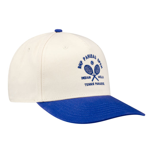 Ahead BNP Paribas Open Retro Two-Tone Racket Hat in Cream and Navy - Angled Front Right View