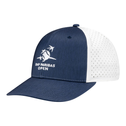 Legacy 2026 BNP Paribas Open Logo Trucker Hat in Navy and White - Angled Front Left View