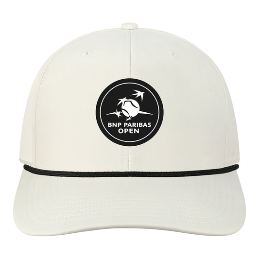 Legacy 2026 BNP Paribas Open Circle Logo Patch Hat in White and Black - Front View