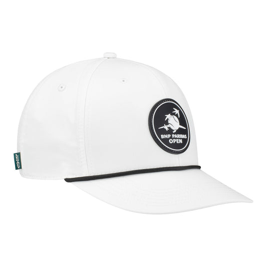 Legacy 2026 BNP Paribas Open Circle Logo Patch Hat in White and Black - Angled Front Right View