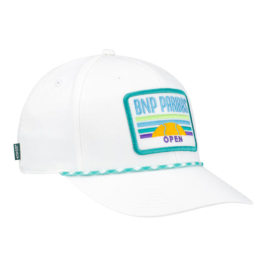 Legacy 2026 BNP Paribas Open Felt Patch Hat in White and Bright Blue - Angled Front Right View
