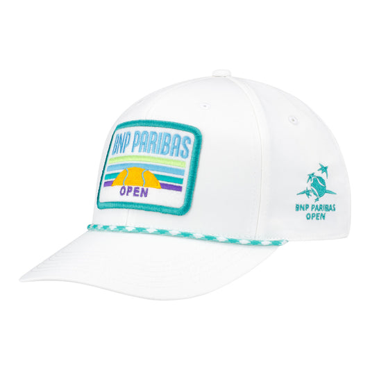 Legacy 2026 BNP Paribas Open Felt Patch Hat in White and Bright Blue - Angled Front Left View
