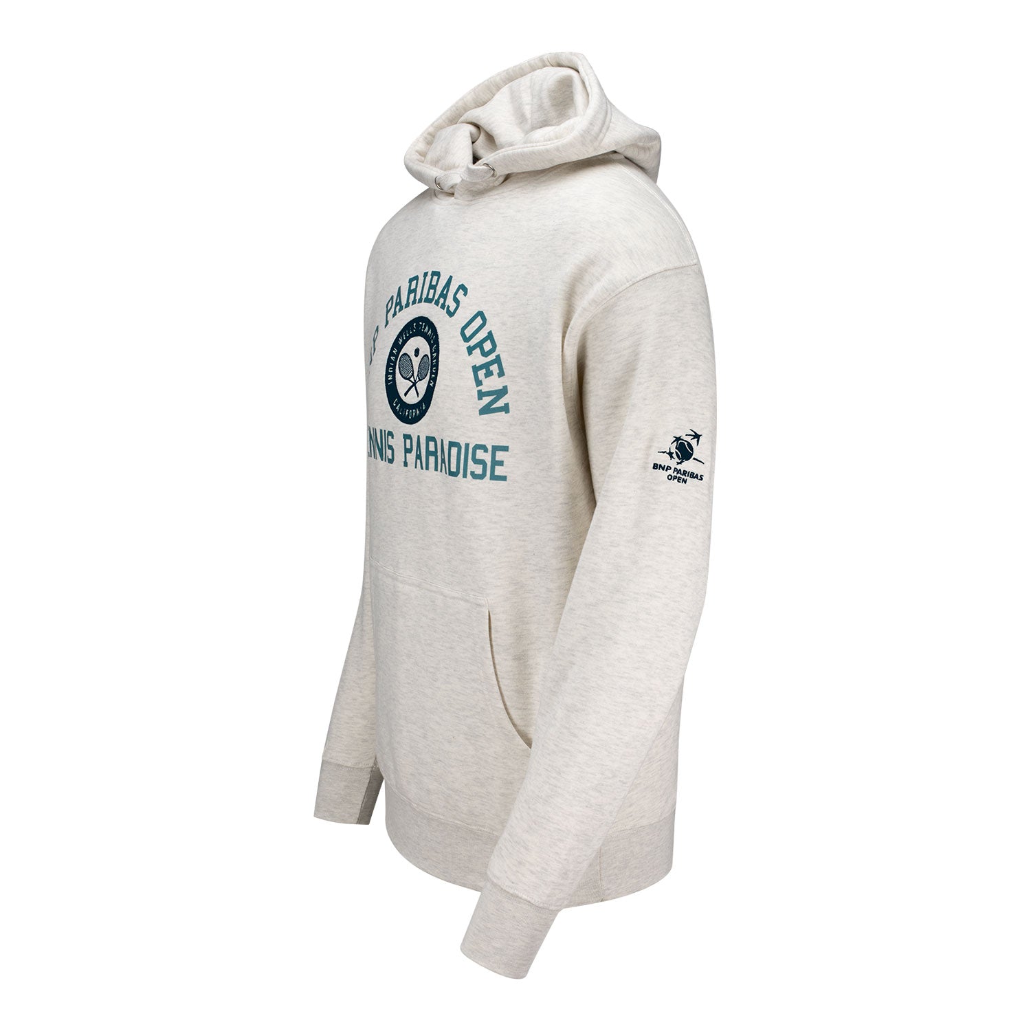 Ahead BNP Paribas Open Embroidered Hoodie in Oatmeal Heater - Left Side View