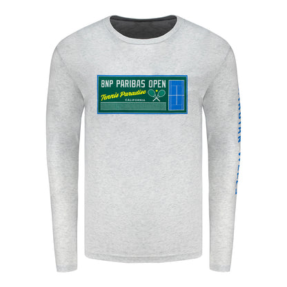 Ahead BNP Paribas Open Blue Court Long Sleeve T-Shirt in White - Front View