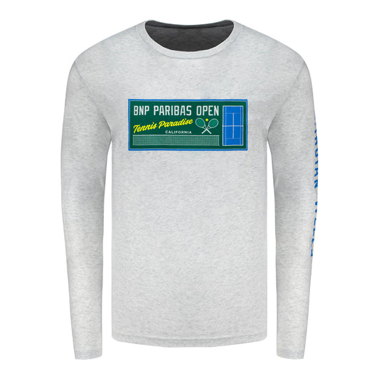 Ahead BNP Paribas Open Blue Court Long Sleeve T-Shirt in White - Front View