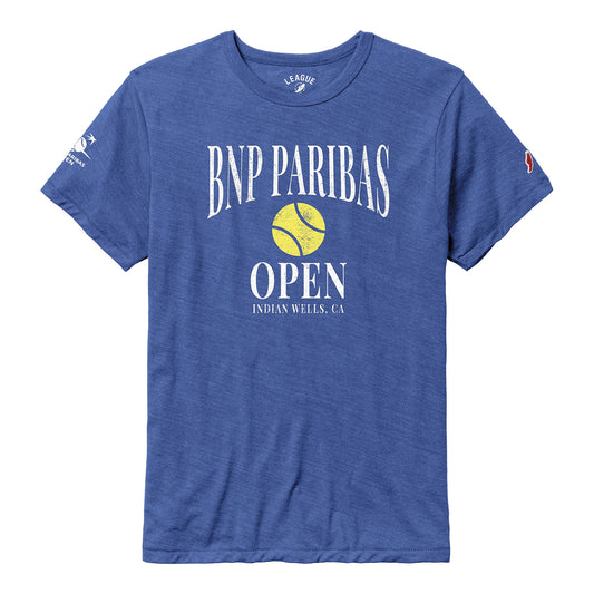Legacy 2026 BNP Paribas Open Collegiate Tennis Ball T-Shirt in Bay Blue - Front View