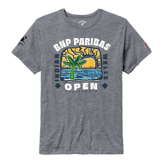 Legacy 2026 BNP Paribas Open Palm Tree Sketch T-Shirt in Grey Heather - Front View