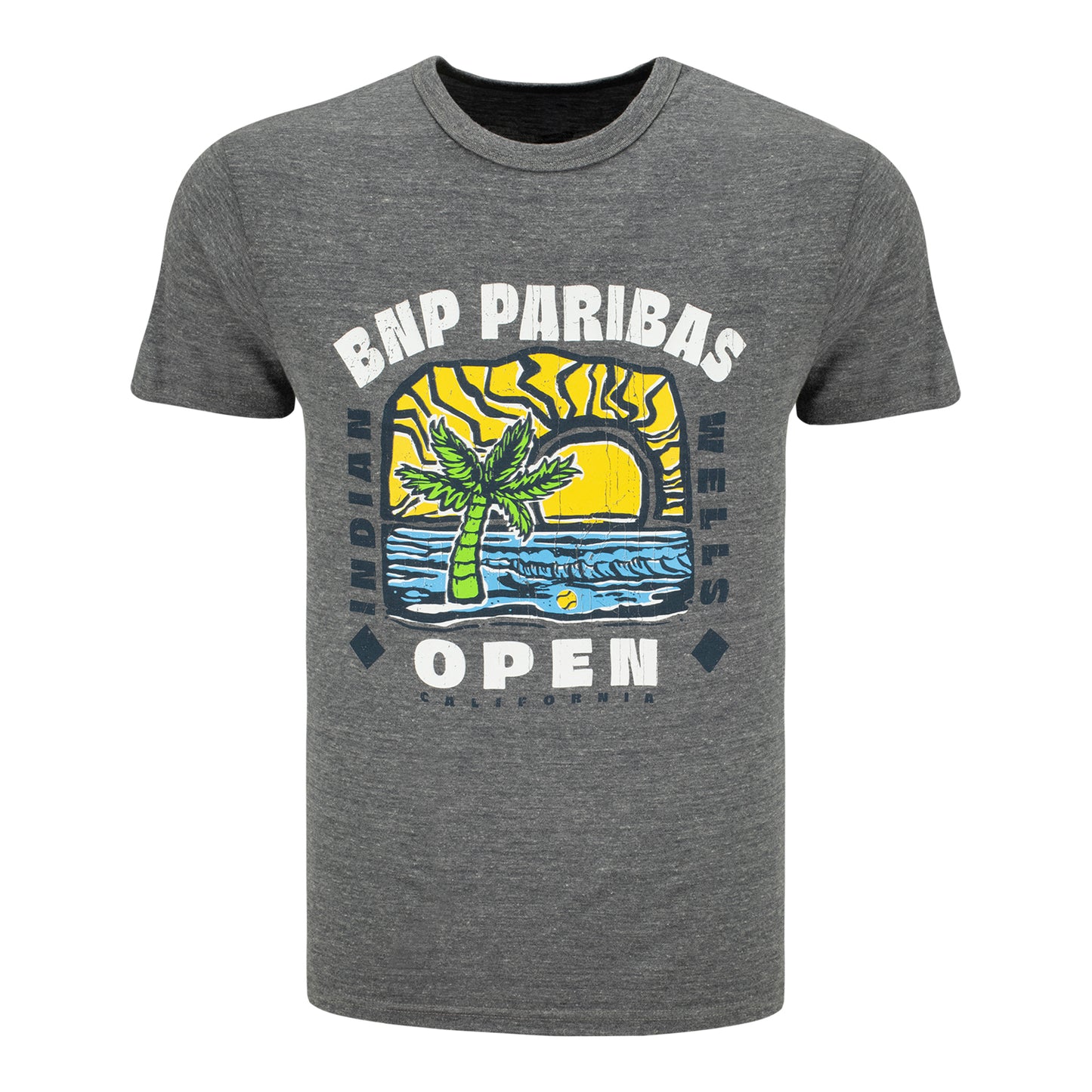 Legacy 2026 BNP Paribas Open Palm Tree Sketch T-Shirt in Grey Heather - Front View