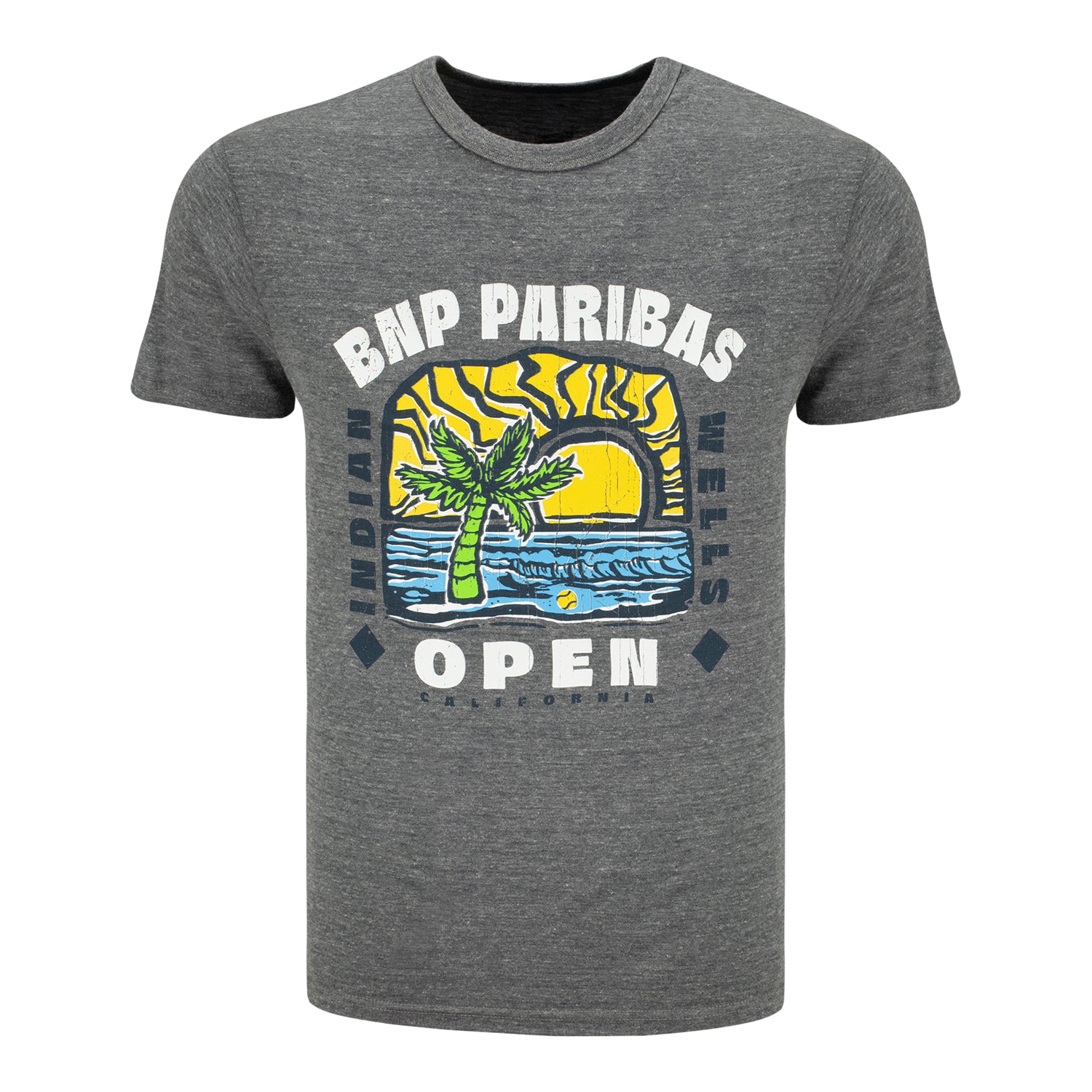 Legacy 2026 BNP Paribas Open Palm Tree Sketch T-Shirt in Grey Heather - Front View