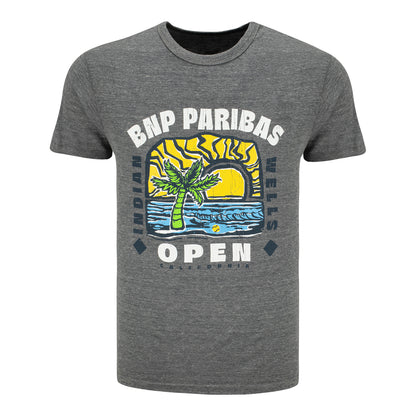 Legacy 2026 BNP Paribas Open Palm Tree Sketch T-Shirt in Grey Heather - Front View