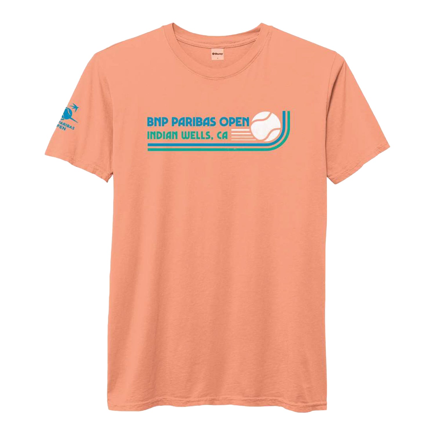 Legacy 2026 BNP Paribas Open Retro Tennis Ball T-Shirt in Sunset - Front View